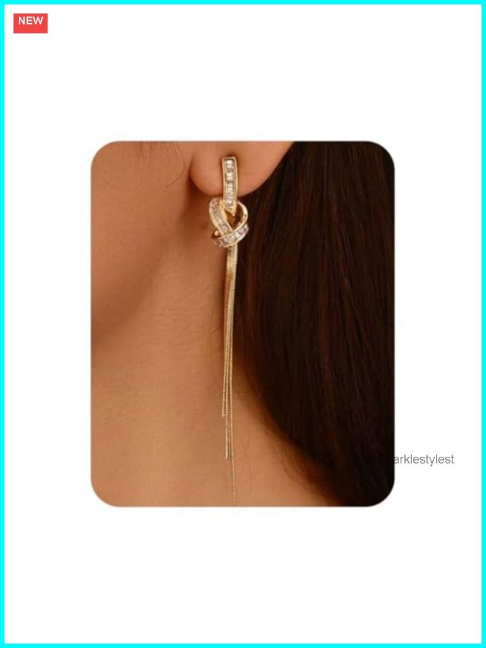 18K Gold Plated Rhinestone Tassel Dangle Earrings Lightweight Drop